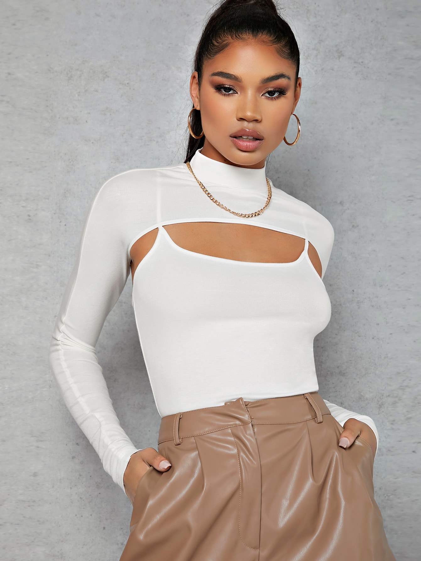 Mock-Neck Super Crop Top With Cami thumbnail