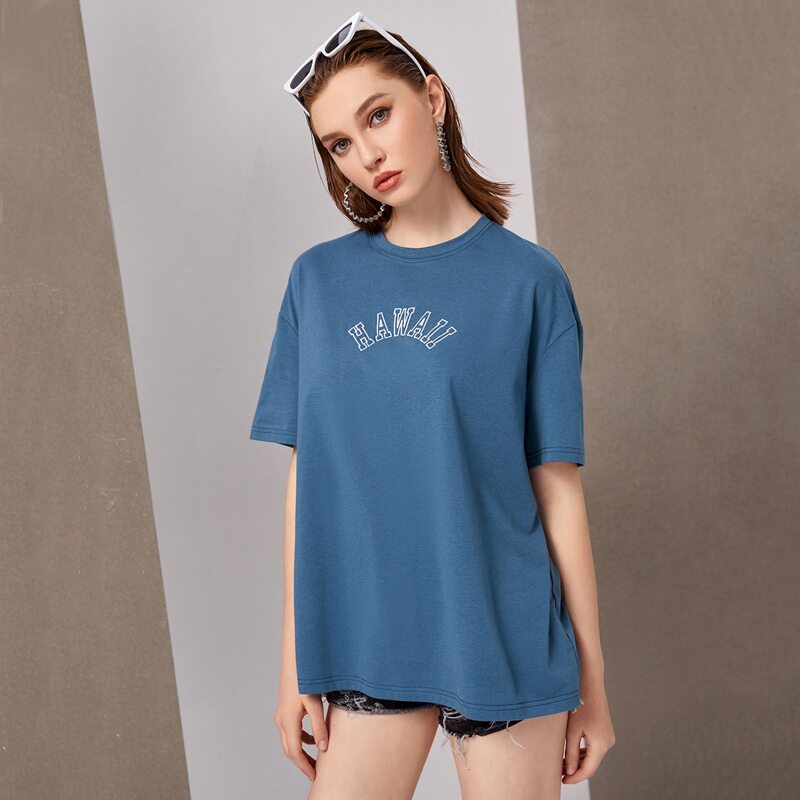 

Letter Graphic Oversized Tee, Dusty blue