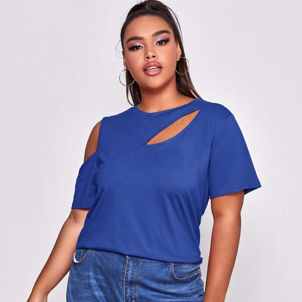 

Plus Cold Shoulder Cut Out Front Top, Royal blue