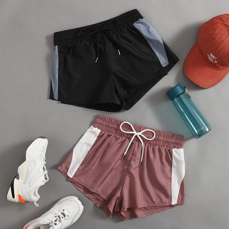 

2pcs Colorblock Drawstring Sports Shorts, Multicolor