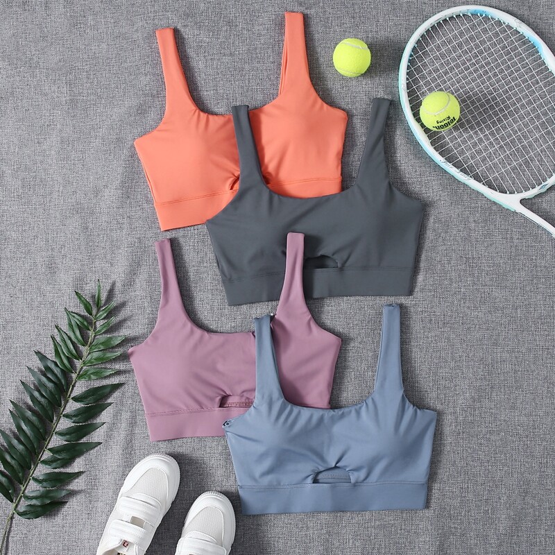 

4pcs Peekaboo Front Sports Bra, Multicolor
