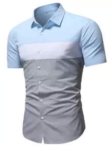 Manfinity Homme Men Cut And Sew Panel Short Sleeve Button Up Color Block Golf Casual Shirt, Boyfriend Gift - Multicolor - View 1