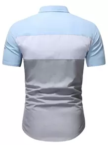 Manfinity Homme Men Cut And Sew Panel Short Sleeve Button Up Color Block Golf Casual Shirt, Boyfriend Gift - Multicolor - View 2