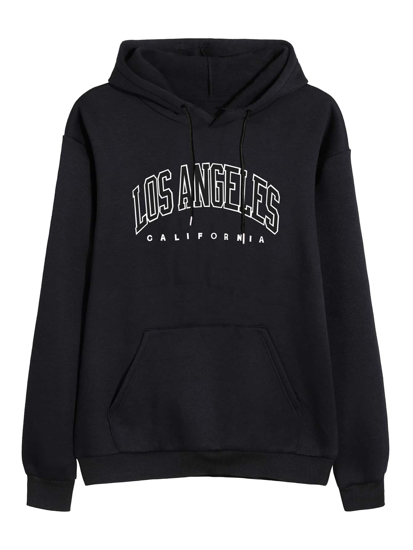 SHEIN LUNE Letter Graphic Thermal Lined Drawstring Hoodie - Black - View 1