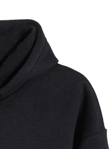 SHEIN LUNE Letter Graphic Thermal Lined Drawstring Hoodie - Black - View 3