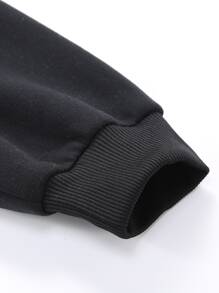 SHEIN LUNE Letter Graphic Thermal Lined Drawstring Hoodie - Black - View 5