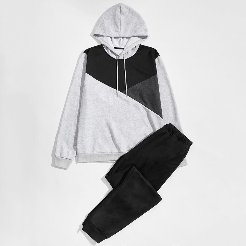 

Guys Color-block Drawstring Hoodie & Sweatpants, Multicolor