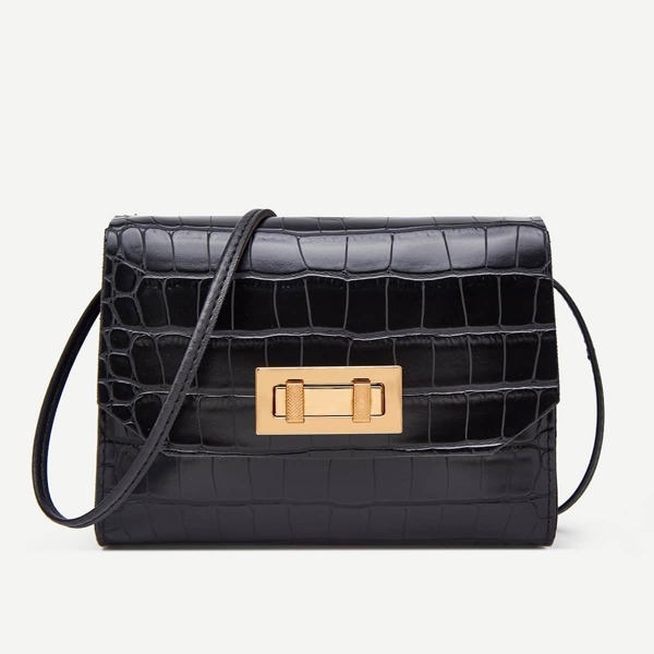 

Croc Embossed Flap Crossbody Bag, Black