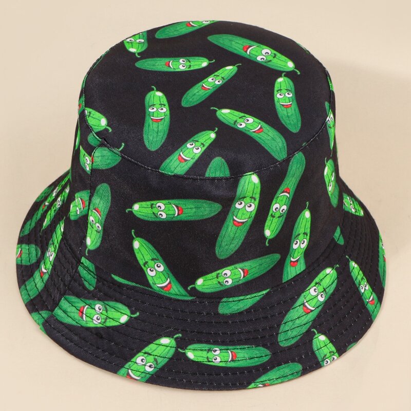 

Cartoon Cucumber Bucket Hat, Black