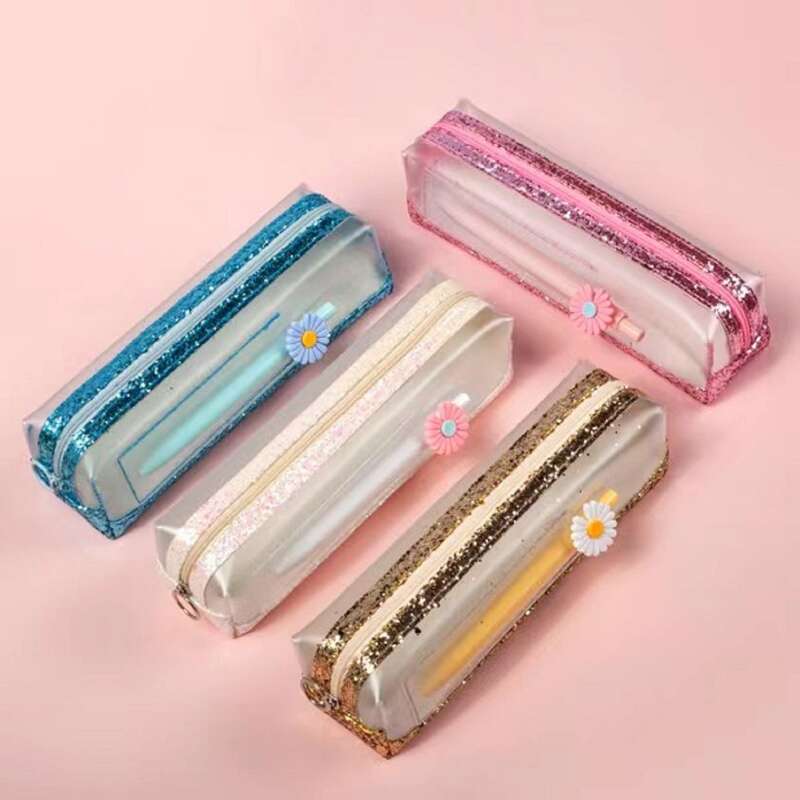

1pc Random Daisy Sequin Pencil Case With Pen, Multicolor
