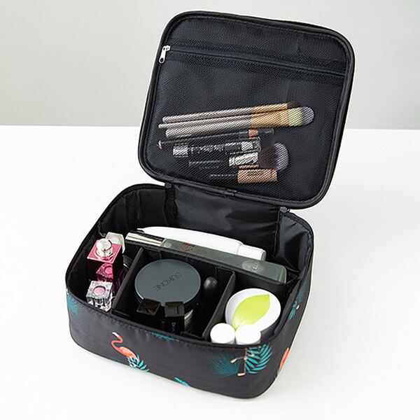 

Flamingo Print Cosmetic Storage Bag, Black