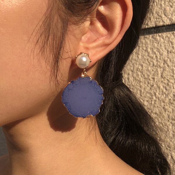 

Faux Pearl Decor Irregular Charm Drop Earrings, Blue