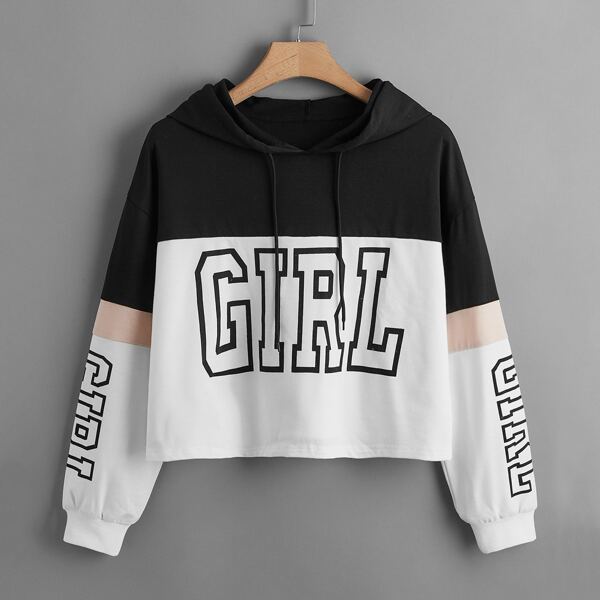 

Plus Letter Graphic Drop Shoulder Hoodie, Multicolor