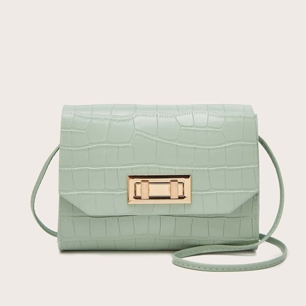 

Croc Embossed Flap Crossbody Bag, Mint green