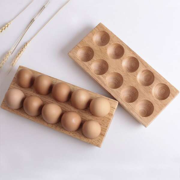 

1pc Wooden Egg Tray, Brown