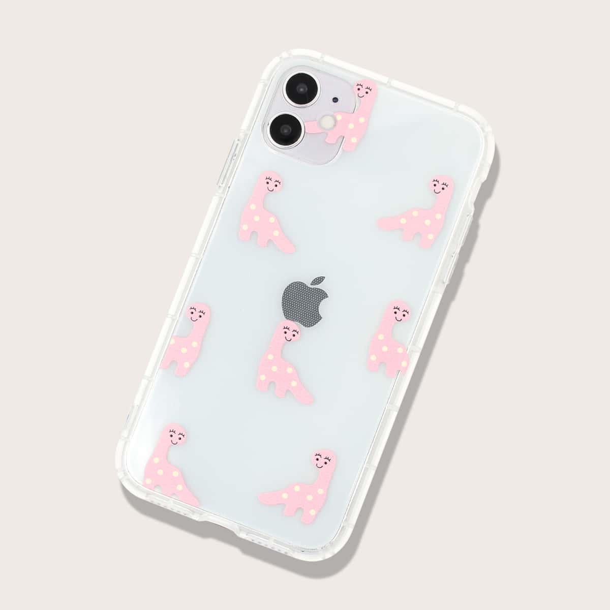 

2pcs Couple Dinosaur Print Clear iPhone Case
