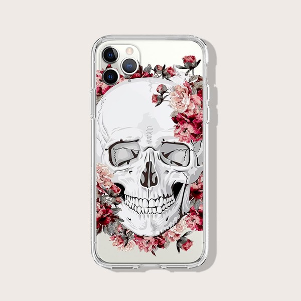 

Skull & Flower Print Clear iPhone Case, Multicolor
