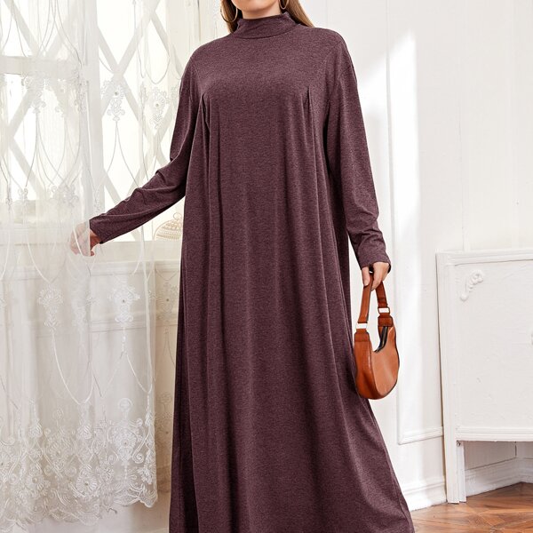

Plus Mock Neck Drop Shoulder Dress, Maroon