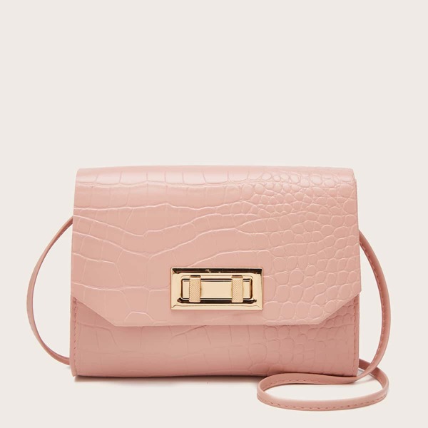 

Croc Embossed Flap Crossbody Bag, Pink