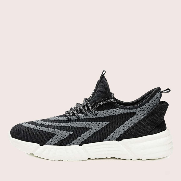 

Men Lace-up Decor Knit Sneakers, Black