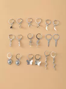 9對星星和花朵耳墜 - 銀色 - 查看 1