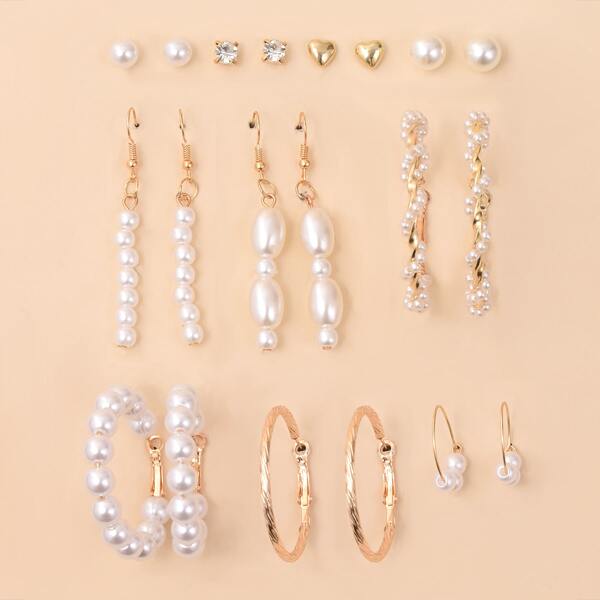 

10pairs Faux Pearl Decor Earrings, Multicolor