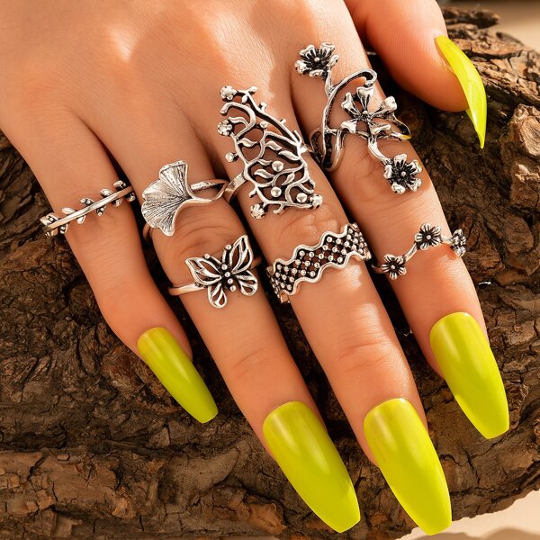 

7pcs Butterfly Decor Ring, Silver