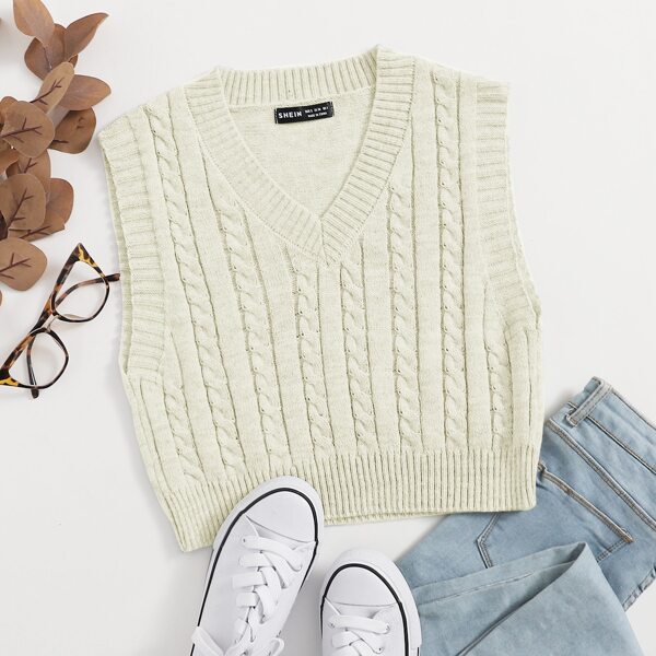 

Cable Knit Sweater Vest, Beige