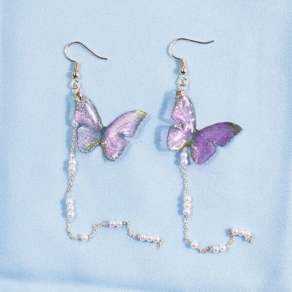 

Faux Pearl Decor Butterfly Charm Drop Earrings, Purple