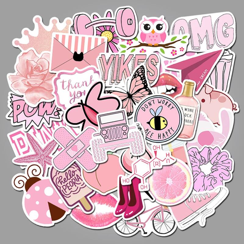 

50pcs Cartoon Graphic Sticker, Pink