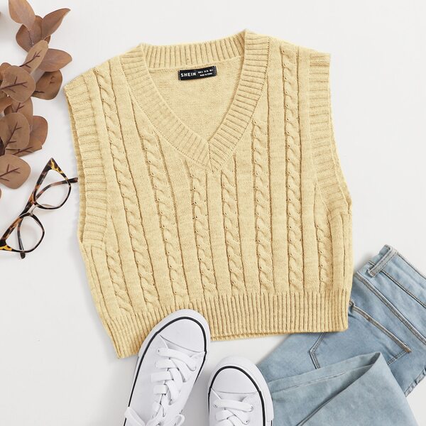 

Cable Knit Sweater Vest, Khaki