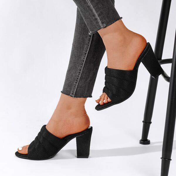

Open Toe Chunky Heeled Mule Sandals, Black