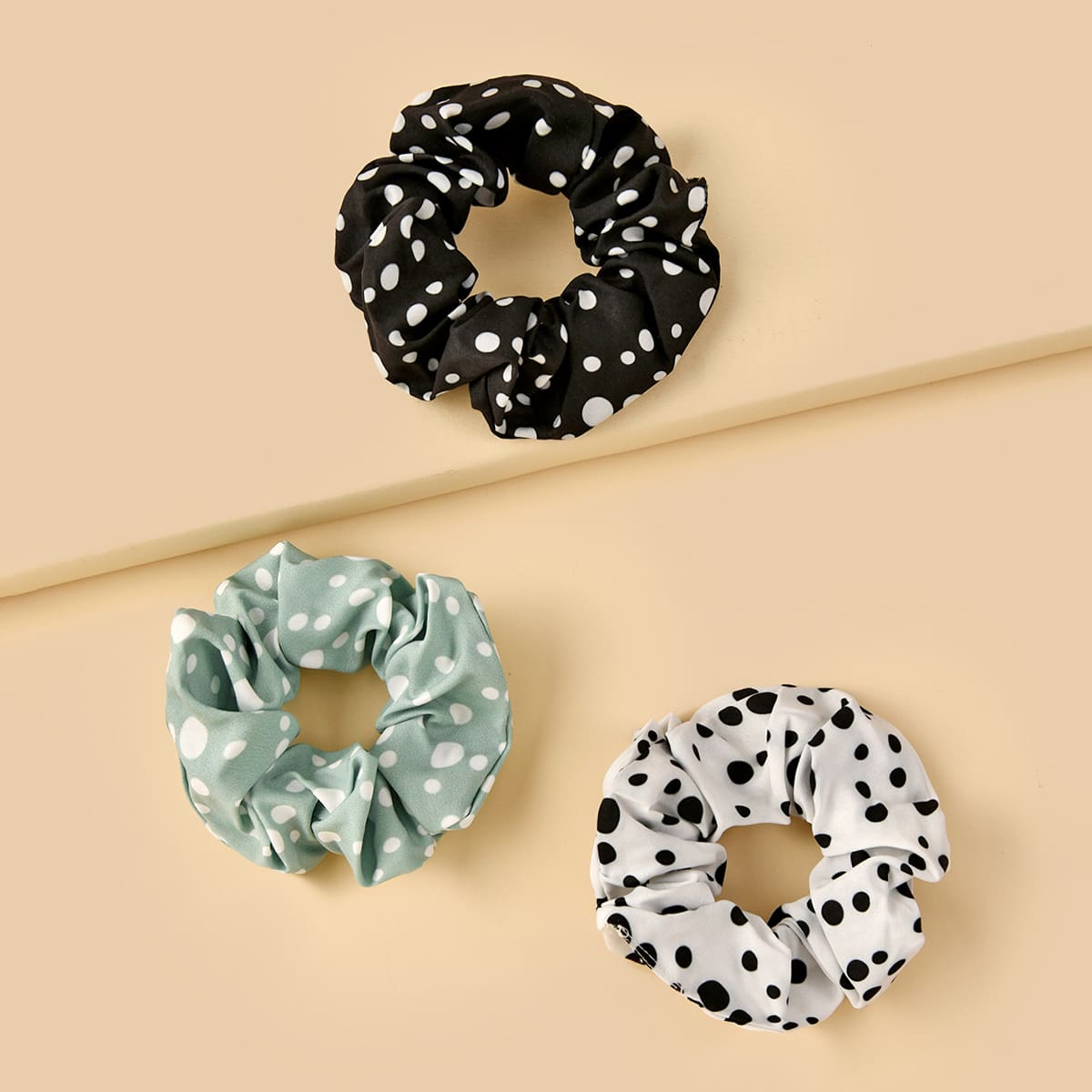 

3pcs Polka Dot Scrunchie, Multicolor
