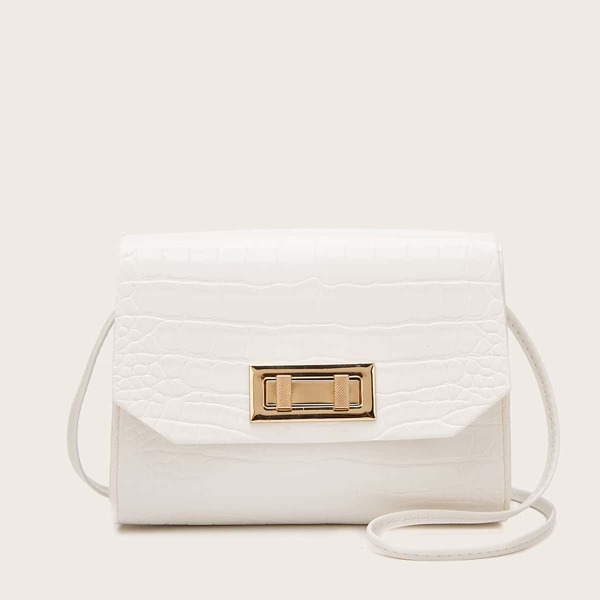 

Croc Embossed Flap Crossbody Bag, White