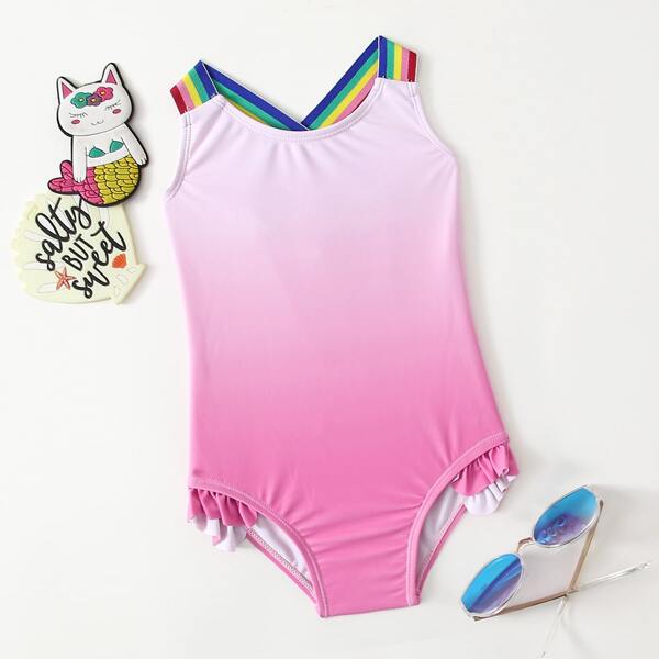 

Baby Girl Ombre Cross Back One Piece Swimsuit, Pink