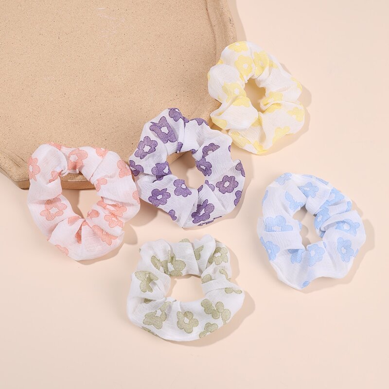 

5pcs Floral Scrunchie, Multicolor