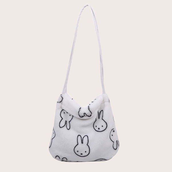 

Cartoon Graphic Fluffy Shoulder Bag, Black and white