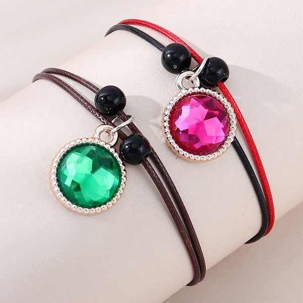 

2pcs Girls Rhinestone Charm Bracelet, Multicolor