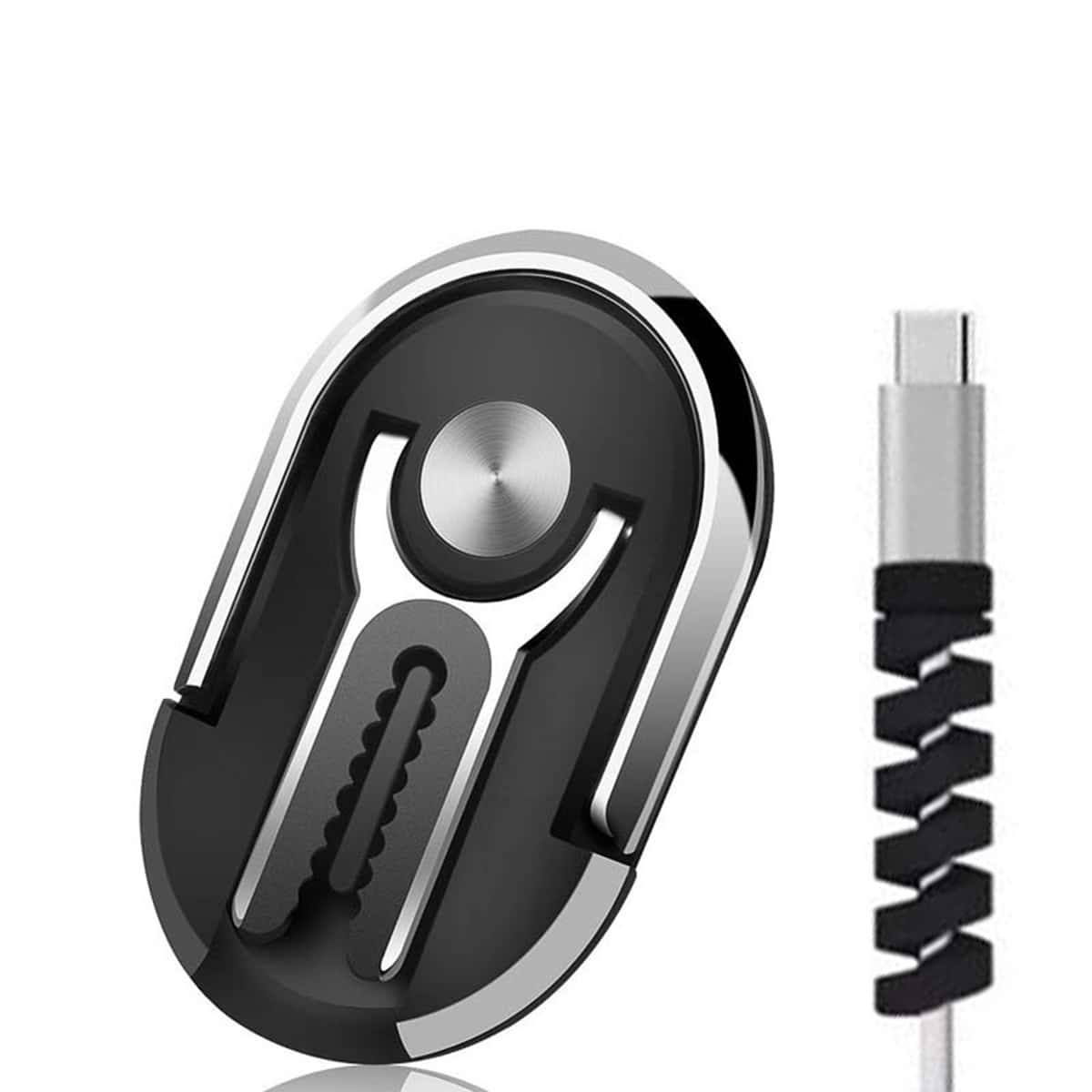 

Multipurpose Phone Ring Holder With Cable Data Protector, Black