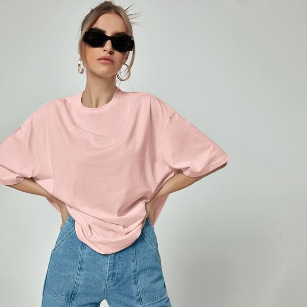 

Solid Longline Oversized Tee, Baby pink
