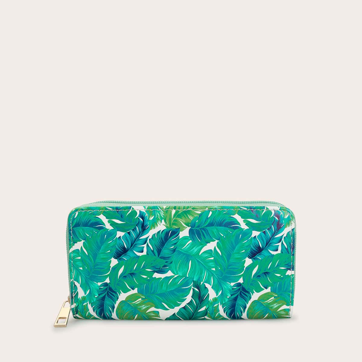 

Tropical Leaf Zip Around Purse, Green
