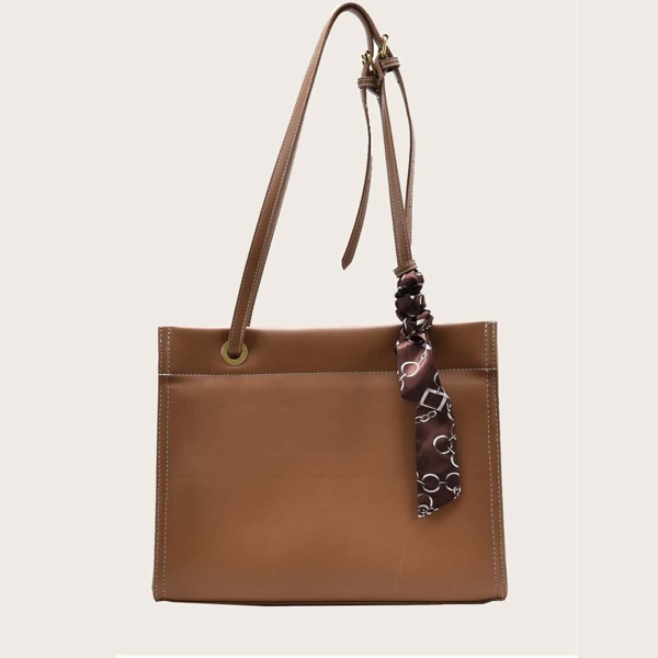 

Twilly Scarf Decor Tote Bag, Brown