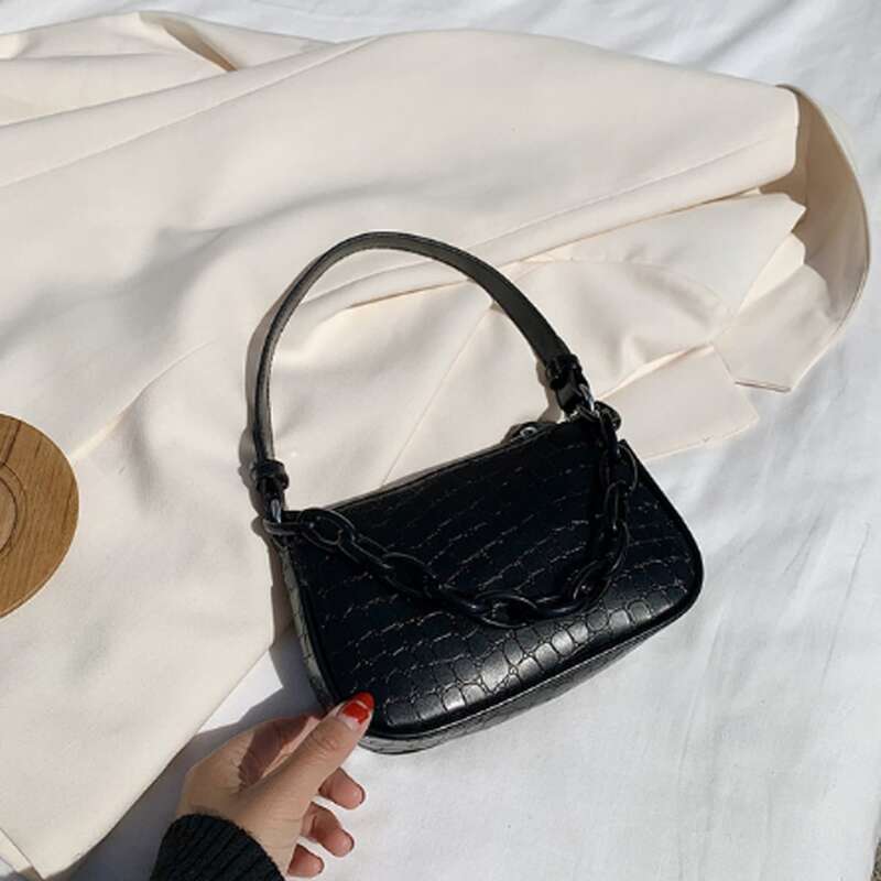

Croc Embossed Baguette Bag, Black