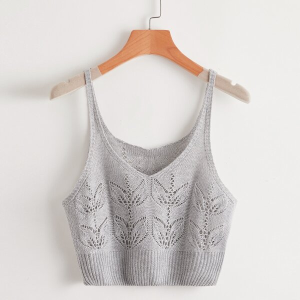

Eyelet Detail Knit Cami Top, Light grey