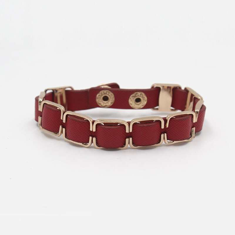 

Chain Linked Faux Leather Bracelet, Red