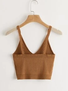 Muchica Knit ngọn Gân đan màu trơn Giải trí - màu nâu - Xem 2