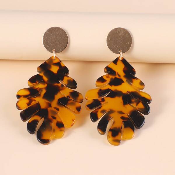 

Tortoiseshell Pattern Leaf Drop Earrings, Brown