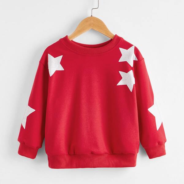 

Toddler Boys Star Print Drop Shoulder Sweatshirt, Red