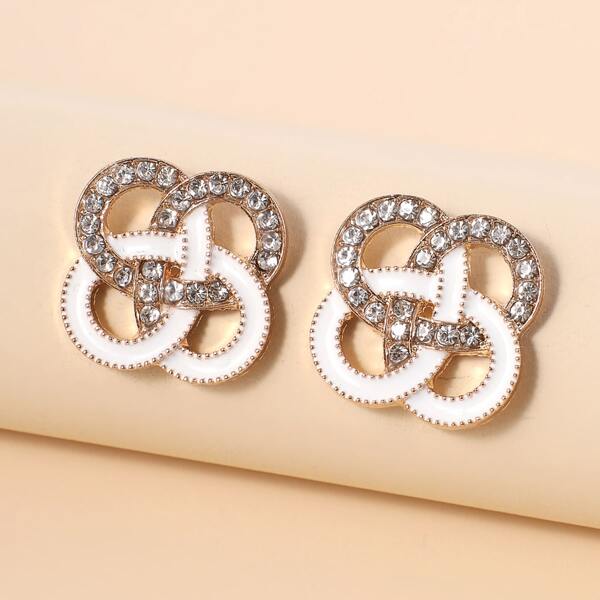 

Rhinestone Decor Chain Design Stud Earrings, Gold