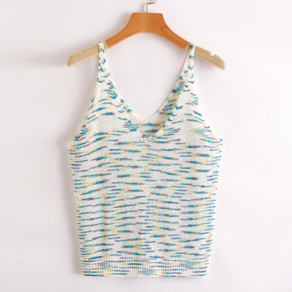 

Double V Neck Space Dye Knit Top, Multicolor